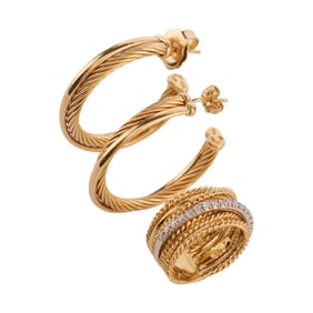 David Yurman Diamond, 18k Yellow Gold Jewelry Suite