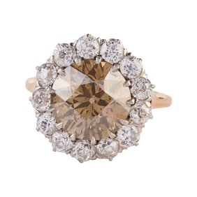 Vintage Fancy Colored Diamond, Diamond, Platinum-Topped, 18k Yellow Gold Ring.