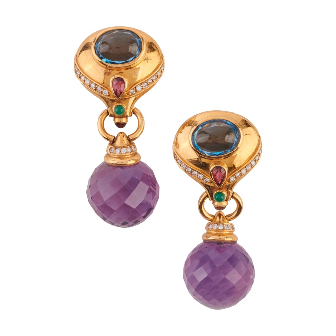 Pair of Baten Multi-Stone, Diamond, 18k Yellow Gold Earrings (1 of 4)