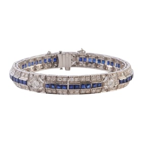 Art Deco Diamond, Sapphire, Platinum Bracelet