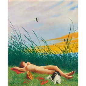 Richard Muller, Woman with Dog, Oil on Canvas