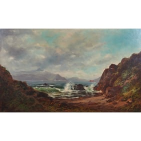 Attr. to Thomas Hill, Shoreline View, Oil on Board