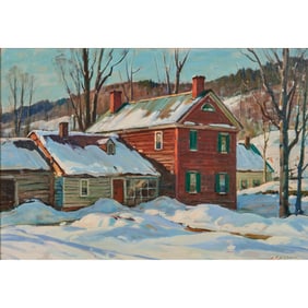 Aldro Hibbard, Winter Village, Oil on Canvas