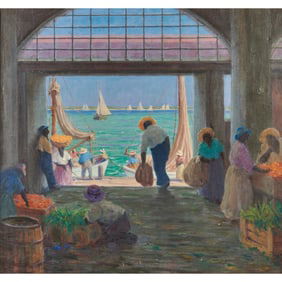 Harry Leslie Hoffman, Harbor Market, Oil on Canvas