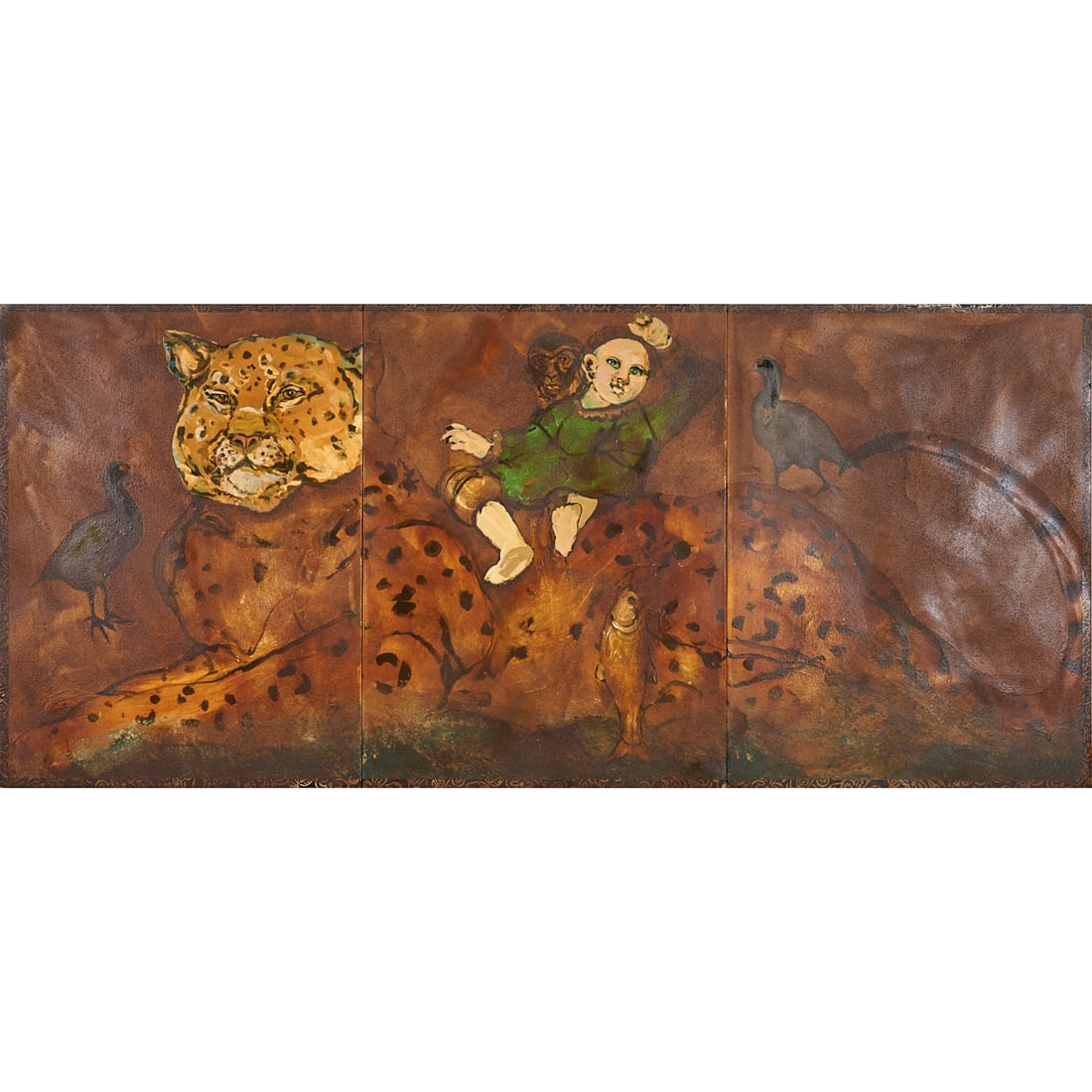 Ira Yeager, Child with Jaguar, Triptych Oil on Canvas (1 of 5)