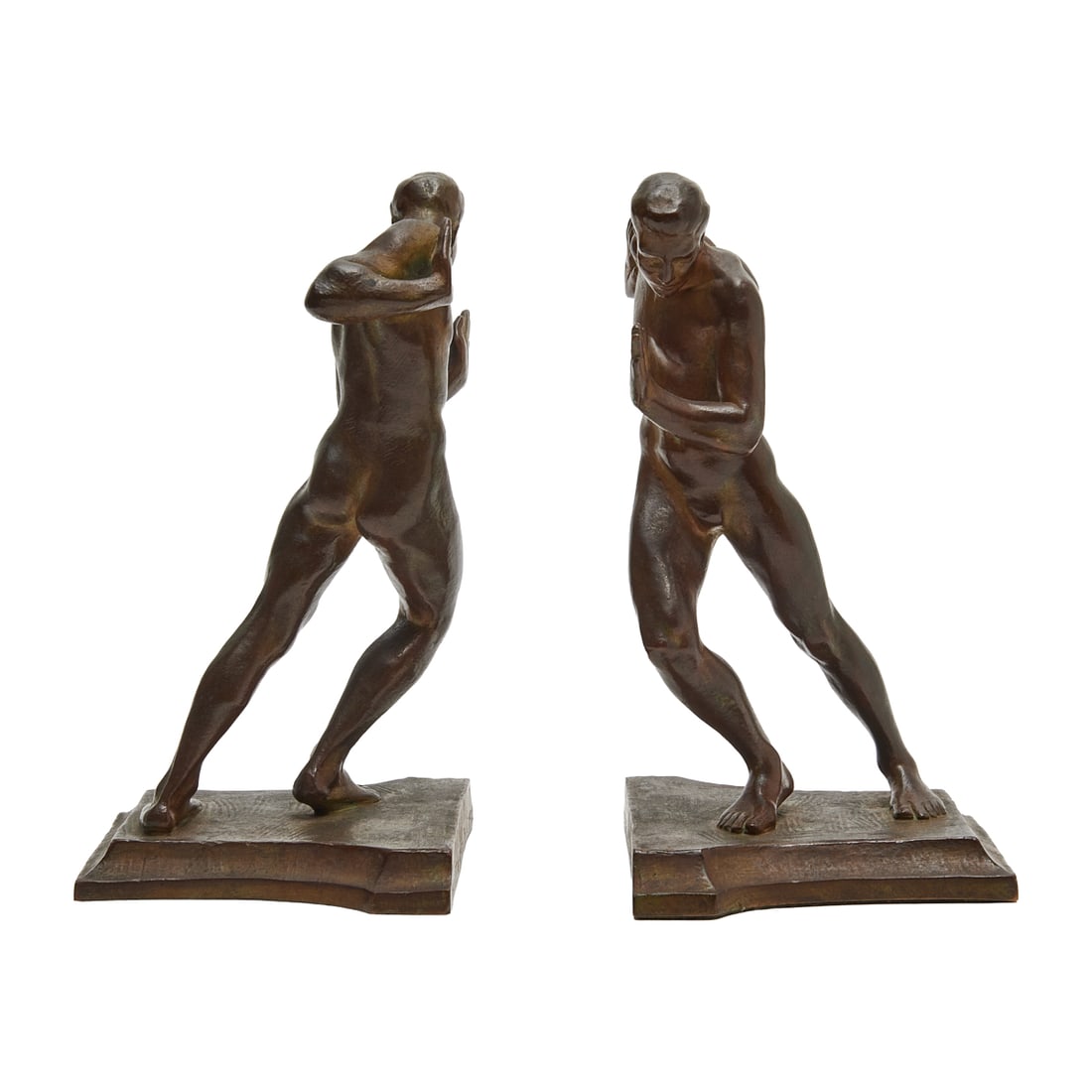 Harriet Frishmuth, Pushing Men, Pair Bronze Bookends (1 of 7)