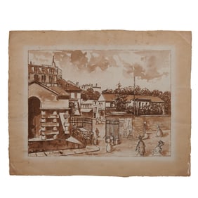 Attr. to Camille Pissarro, Paris Street Scene, Ink Wash on Paper