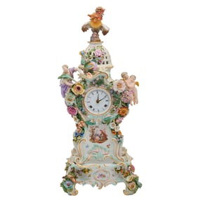 Meissen Porcelain Rococo Style Clock and Stand