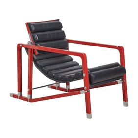 After Eileen Gray Red Lacquer and Black Leather Transat Chair