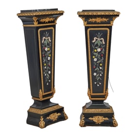 Near Pair of Napoleon III Style Pietra Dura Pedestals