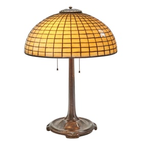 Tiffany Studios Table Lamp with Leaded Glass Geometric Shade