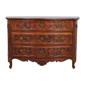 French Provincial Louis XV Walnut Serpentine Front Commode