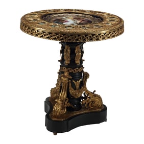 French Louis XVI Style Doré Bronze and Porcelain Table