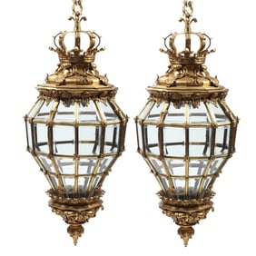 Pair of Belle Epoque Style Doré Bronze Lanterns
