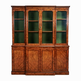 William IV Burl Walnut Bookcase Cabinet