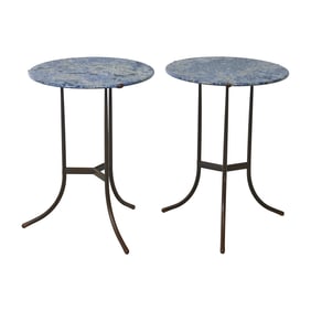 Pair of Cedric Hartmann Blue Marble and Copper Occasional Tables