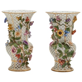 Pair of Meissen Porcelain Beaker Vases