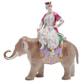 Meissen Porcelain Figure of a Sultan Riding Astride an  Elephant