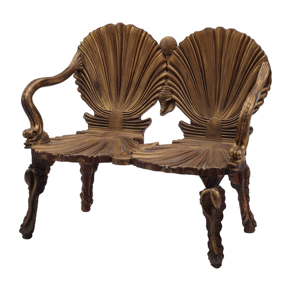 Italian Carved Grotto Style Love Seat: Italian Carved Grotto Style Love Seat. {Approximate dimensions: 36 1/2"; high x 43 1/2"; wide x 24 1/2"; deep.}.