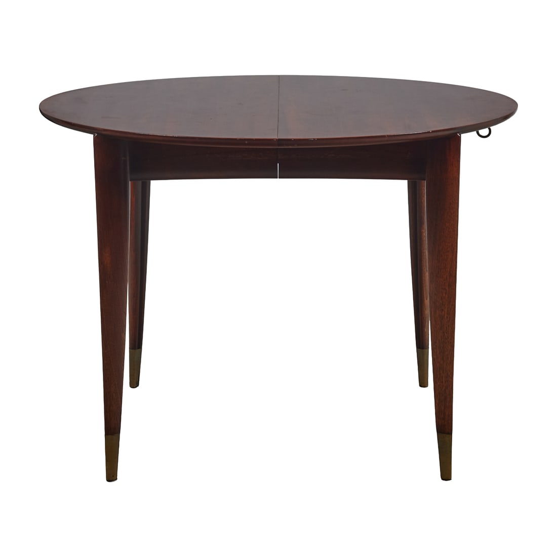 Gio Ponti Rosewood Dining Table with Leaves: Gio PontiRosewood Dining Table with Leaves, round halves, oval with four leaves in place, tapering legs with brass caps. Gio Ponti (Italian, 1891 - 1979.). {Approximatedimensions: 28 3/4"; H. x 40"; D