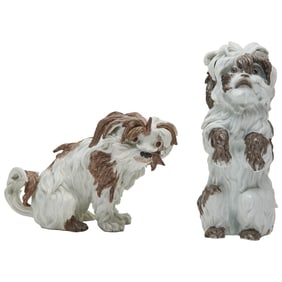 Pair of Samson Porcelain Bolognese Dogs after Meissen Originals