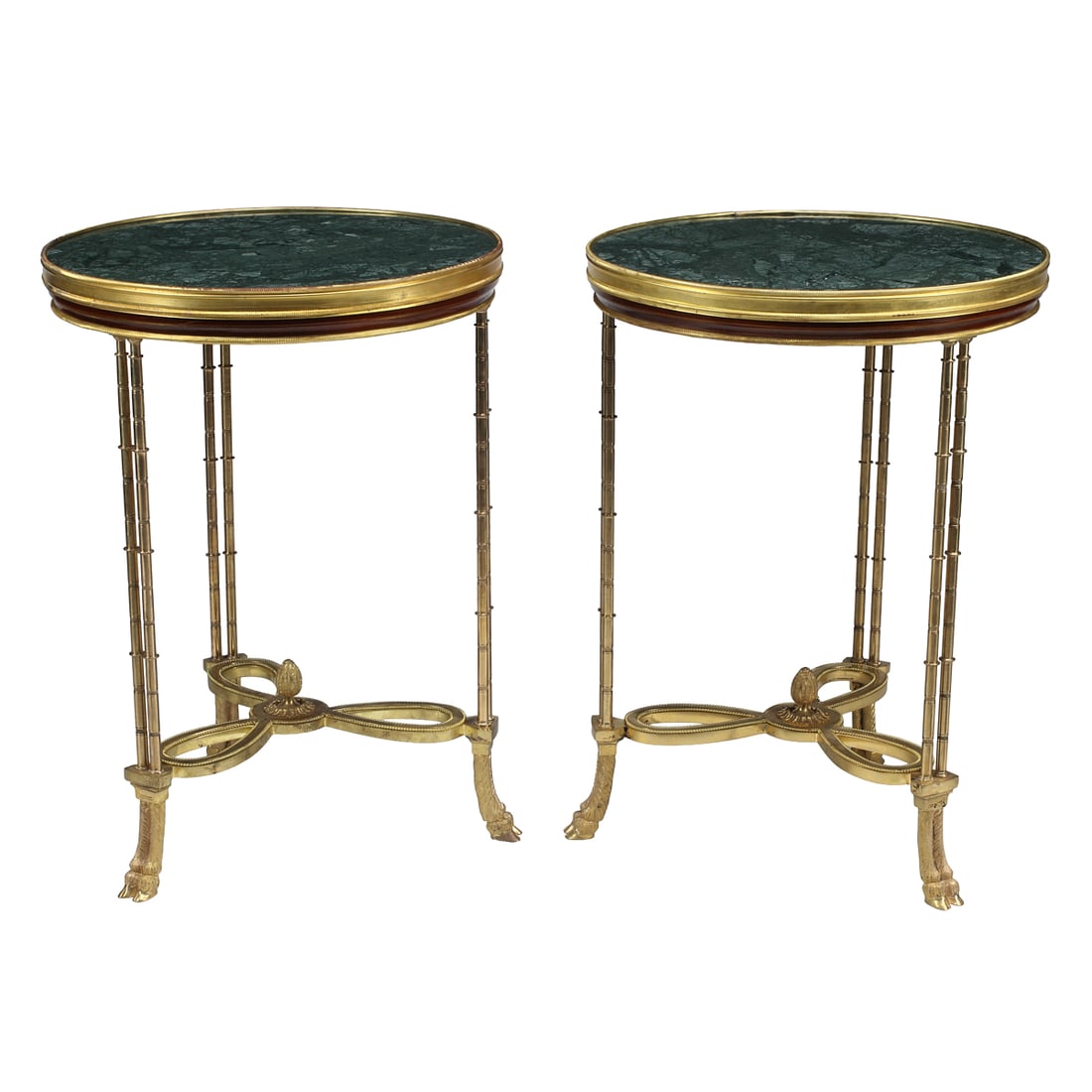 Pair of French Neoclassical Style Doré Bronze Tables with Green Marble Tops (1 of 6)