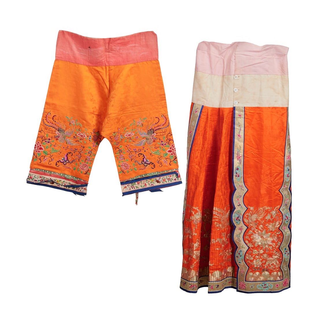 (Lot of Two) Chinese Silk Embroidered Skirt and Pant (1 of 6)