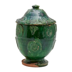 Large Chinese Song/Yuan Dynasty Green Glazed Buddhist Jar