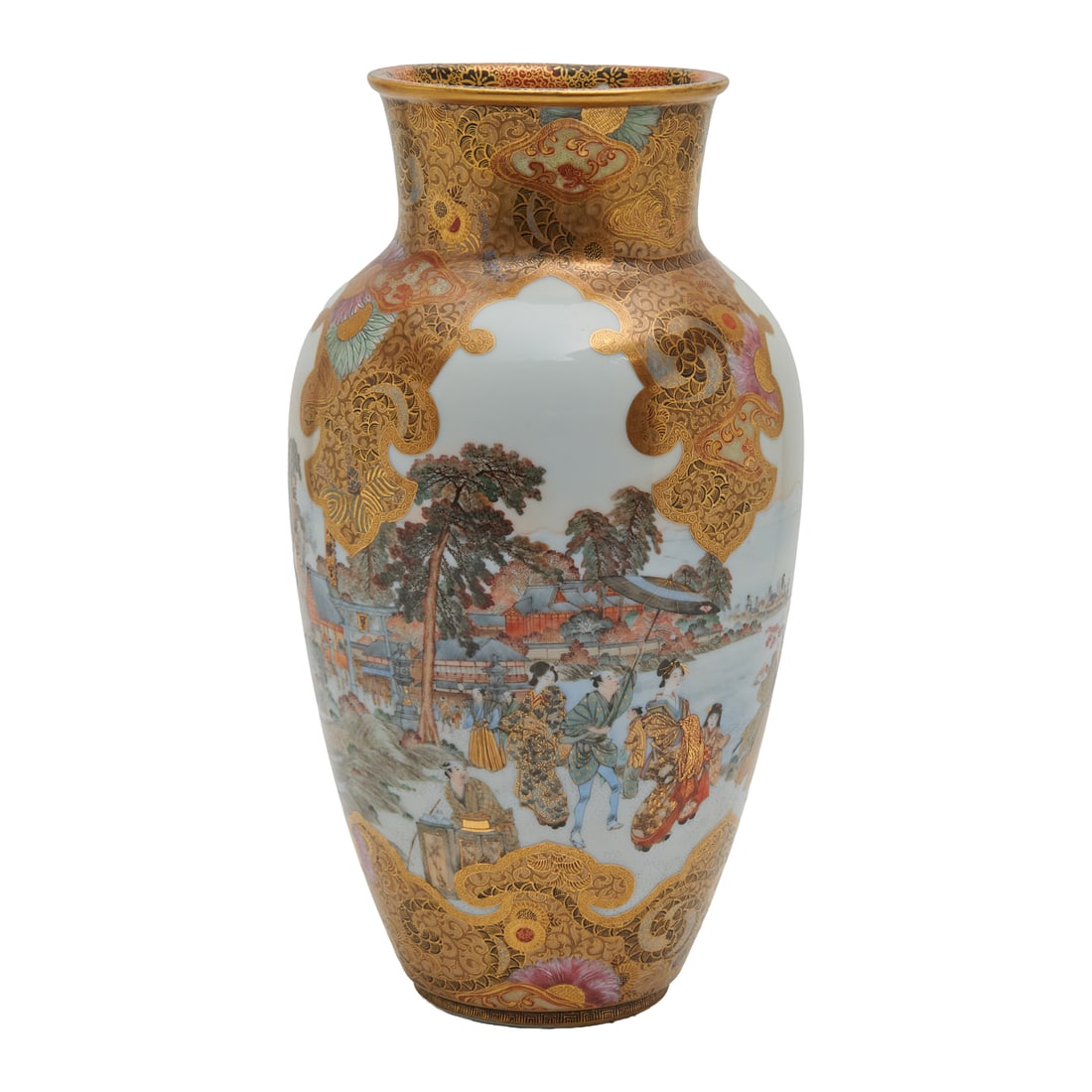 Large Japanese Meiji Kutani Porcelain Vase with Figures in Landscape Scene (1 of 5)