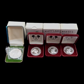 1987 Mickey's Magic Silver Rounds (7) and American Eagle Silver Medal