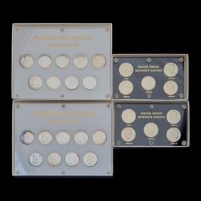 US Franklin Half Dollars 1955-63 Proof 9 Coin Sets (2) and Kennedy Silver 5 Coin Sets (2)