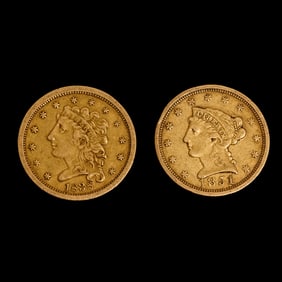 US Liberty Head 1838 $2.5 and $2.5 Liberty Head 1851 Gold Coins