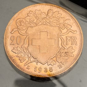 Swiss 1935 (2) 20 Francs Gold Coins
