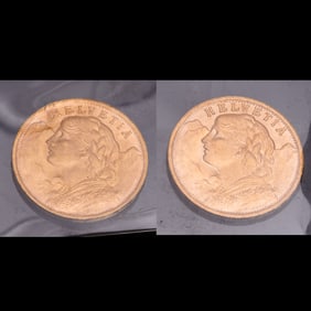 Swiss 1947 (2) 20 Francs Gold Coins