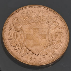 Swiss 1949 (2) 20 Francs Gold Coins