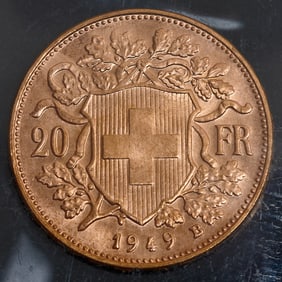 Swiss 1949 20 Francs Gold Coins