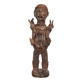African Carved Fetish Figure with Rope and Twine