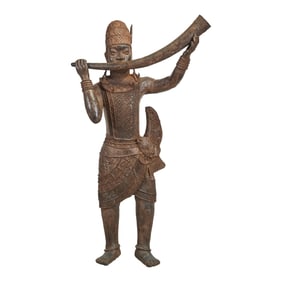 Benin Bronze Sculpture of a Musician, Horn Player