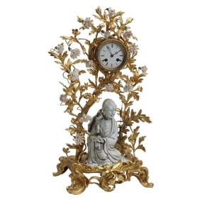 French Louis XV Style Doré Bronze and Blanc De Chine Clock