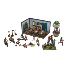 Austrian Cold Painted Bronze Miniature Pug Dogs in Schoolroom