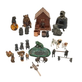 Collection of Pug Dog Theme Table Articles, Miniatures, Cigar Boxes