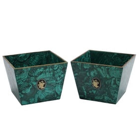 Pair of Square Malachite Planters