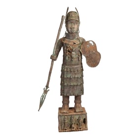 Benin Bronze Warrior on a Pedestal