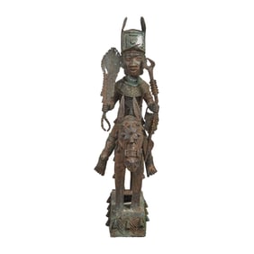 Benin Bronze Sculpture of a Warrior on Horseback