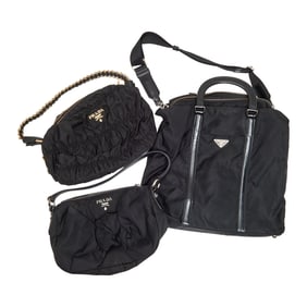 Three Prada Tessuto Nylon Black Handbags