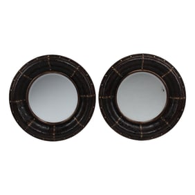 Pair of Portuguese Style Leather Embossed Mirrors