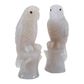 Pair of Carved Agate Parrots, in Russian Manner