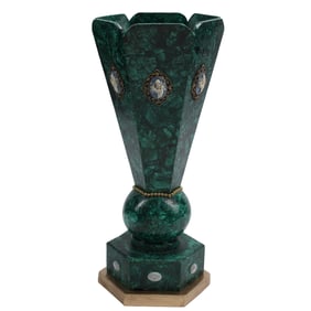 Jeweled Malachite Hexagonal Vase