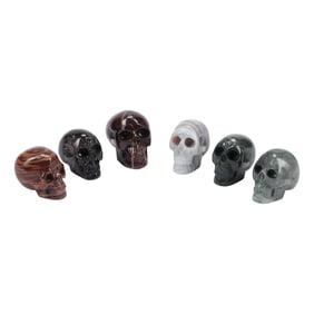 Six Hardstone and Semiprecious Stone Miniature Skulls