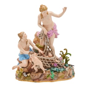 Meissen Porcelain Allegorical Figure of Amphitrite Capturing The Tritons